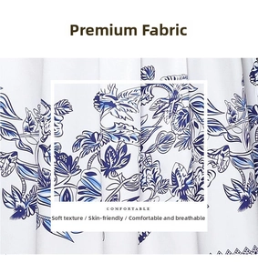 Détail du tissu floral bleu et blanc doux et respirant pour robes imprimées chic