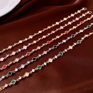 Lussuosi bracciali a quadrifoglio placcati in oro con pietre colorate eleganti