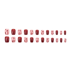 Set di 24 unghie finte rosse con motivo leopardato e cuore in forma quadrata ovale