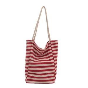 Large red and white striped canvas tote bag with long shoulder straps for daily use