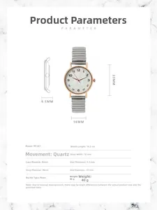 Tableau des tailles détaillé pour montre quartz femme avec cadran nacre et bracelet métal