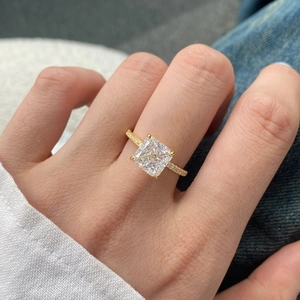 On-hand view of 925 silver ring with 5 carat radiant square cut ice flower zircon