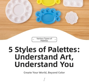 Detailed set of 5 plastic art palettes in various shapes like cat paw and flower for painting