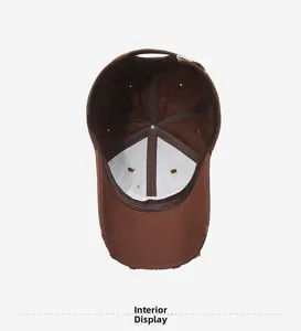 Interior display of brown baseball cap showing twill lining and white support structure