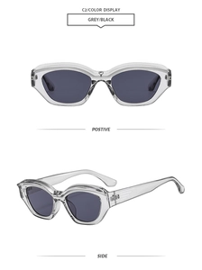 Front and side views of stylish Y2K jelly color sunglasses with grey black lenses