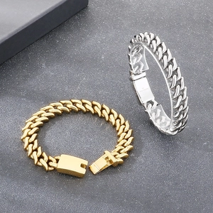 15mm wide Cuban link bracelet in 316L stainless steel, gold and silver options for men