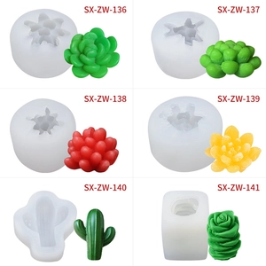 Vues détaillées de moules en silicone 3D succulentes et cactus pour bougies DIY