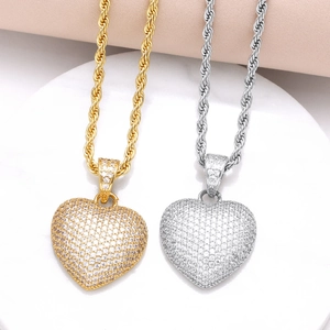 Pendant Necklace Herzform Kupfer Pave Zirkon Vergoldet Seilkette Hip Hop Mode Schmuck Für Frauen