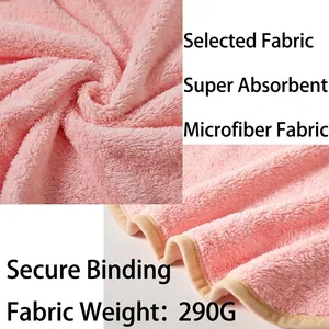 Pink microfiber pet bathrobe with 290GSM absorbent fabric and durable beige edging detail