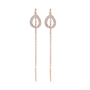 925 silver needle drop tassel earrings in rose gold with sparkling zircon stones
