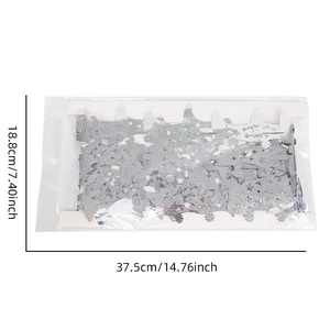 Detailed view of silver holographic star streamer with dimensions 18.8cm by 37.5cm