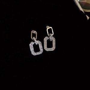 Alloy Rhinestone Geometric Rectangular Interlocking Drop Earrings With Silver Earring Post French Minimalist Style