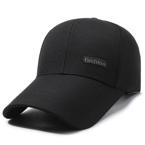 Classic black baseball cap with extended brim and fashion tag for outdoor leisure sun protection