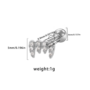 Tableau des tailles pour piercing cartilage en zircon avec tige de 0,8 mm et bille de 4 mm