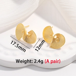 Golden S925 silver shell-shaped fan stud earrings with irregular textured surface design