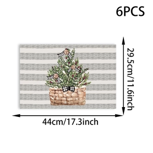 Detailed view of 6PCS Christmas placemats with basket design and precise dimension markings