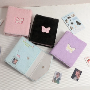 A5 cartoon plush photo albums with butterfly embroidery in pink, black, blue, and purple