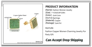 Detailed size specifications for hexagonal gold plated zircon stud earrings for women