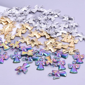 Assorted angel wing metal pendants in gold, silver and rainbow colors for jewelry making