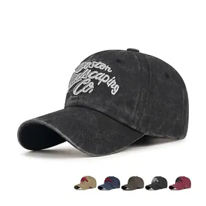 Vintage Washed Cotton Baseball Cap Retro Distressed Embroidery Adjustable Casual Sun Hat For Men Women