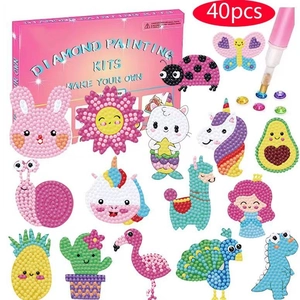 5D DIY diamond painting sticker kit for kids featuring 40pcs cartoon unicorn and insect motifs