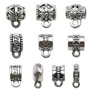 Perles De Bélière Alliage Argent Antique Grands Trous Perles D'espacement Boucle De Suspension Bijoux DIY Breloques Bracelet Cœur Fleur