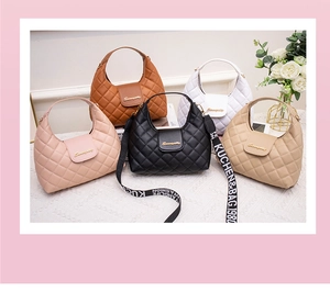 Quilted handbags with embroidery in five colors and adjustable wide shoulder straps