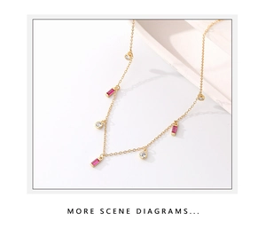 Detail of S925 sterling silver chain with red rectangle gems and clear zircon stones