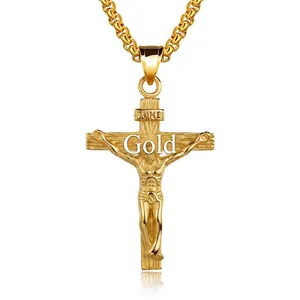 Goldenes Kruzifix-Kreuz Halskette aus Titan-Edelstahl für Herren und Damen Anhänger