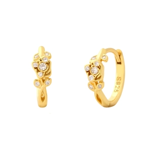 Luxurious S925 silver rose flower earrings with gold plating and sparkling diamonds