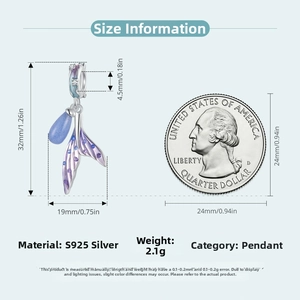 Detaillierte Größenmessung des S925 Sterling Silber Meerjungfrau Anhängers mit Perle