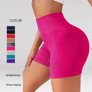 Damen Hohe Taille Nahtlose Yoga Shorts Gerippte Workout Fitness Gym Bottoms Nylon Elasthan Butt Lifting Laufende Sportshorts