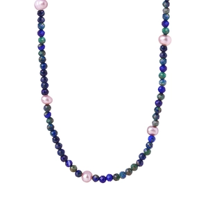Lapis lazuli and colorful freshwater pearl beaded necklace with faceted gemstones