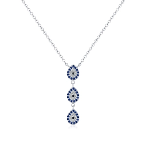 Elegant S925 sterling silver Y-shaped necklace with evil eye teardrop pendants and crystals