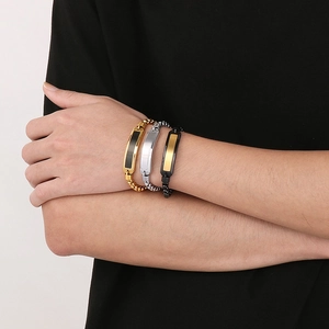 Hip-hop style stainless steel chain bracelets for men in gold, silver, and black finish