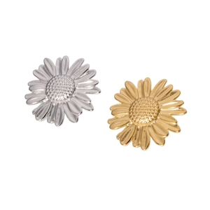 Elegant 18K gold and silver plated stainless steel daisy rings with textured center details
