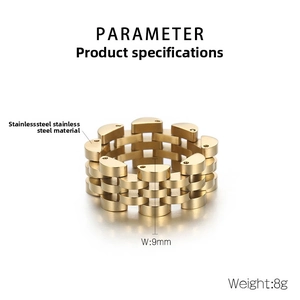 Detailed view of a 9mm gold stainless steel ring with stacked chain link design