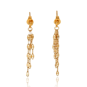 French style 18k gold plated stainless steel long tassel drop earrings with mirror reflection