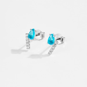 S925 Sterling Silber Ohrstecker mit blauen Wassertropfensteinen und Zirkon-Akzenten