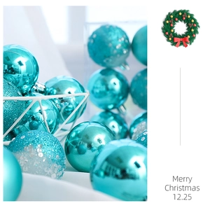 Detailed view of 6cm Tiffany blue Christmas baubles with glitter and matte finishes