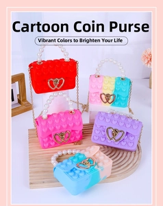 Detail of heart-shaped silicone pop bubble bag with pearl handle and metal lock