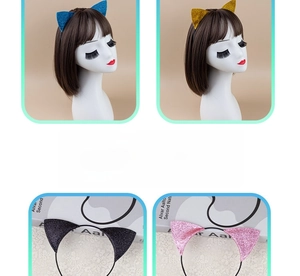 Détails des serre-têtes oreilles de chat à paillettes en bleu, doré, rose et noir