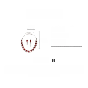 Detail view of red teardrop rhinestone jewelry set including 45cm necklace and earrings
