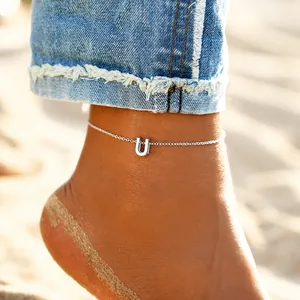 Personalized Stainless Steel Initial Alphabet Anklet For Women 14K Gold Plated Adjustable DIY Letter Beach Foot Jewelry