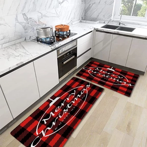 Christmas buffalo plaid kitchen floor mats set of 2 with Merry Christmas festive greeting