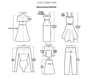 Detailed size measurement guide for slip dresses showing bust, waist, and length measurements