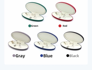 Oval PU leather jewelry gift boxes in green red grey blue and black colors