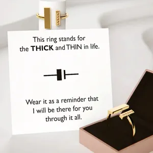 Double T minimalist 18K gold plated open ring set with sparkling micro-inlaid diamonds