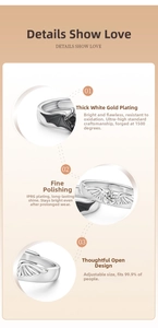 Detail of angel and demon wing rings with adjustable open band and plating process
