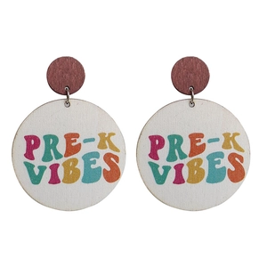 Colorful wooden PRE-K VIBES earrings for teachers and students with steel pins